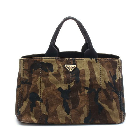 Prada Canapa Khaki Green Tote Bag Black Canvas - Picture 1 of 7